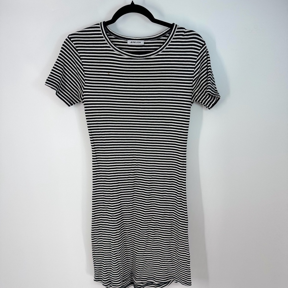 Stelen Short Sleeve Striped U Neck Midi Dress